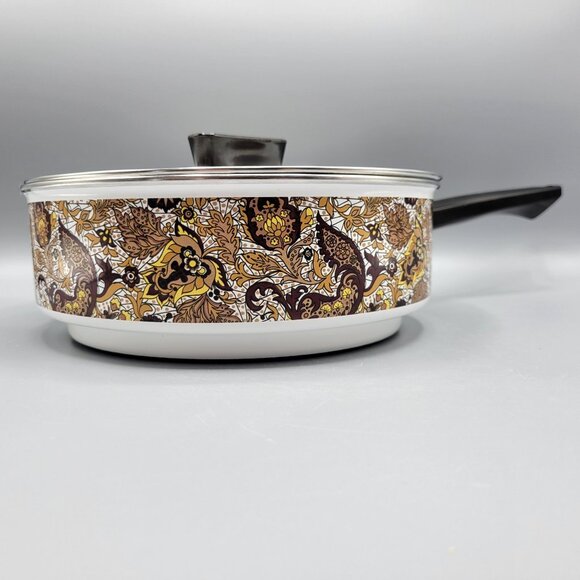 Vintage MCM Prestige Japy Marne Enamel Paisley Floral Sauce Pan w Lid France - Picture 11 of 16